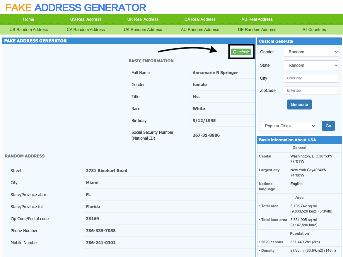 Fake address generator generate random address instantly